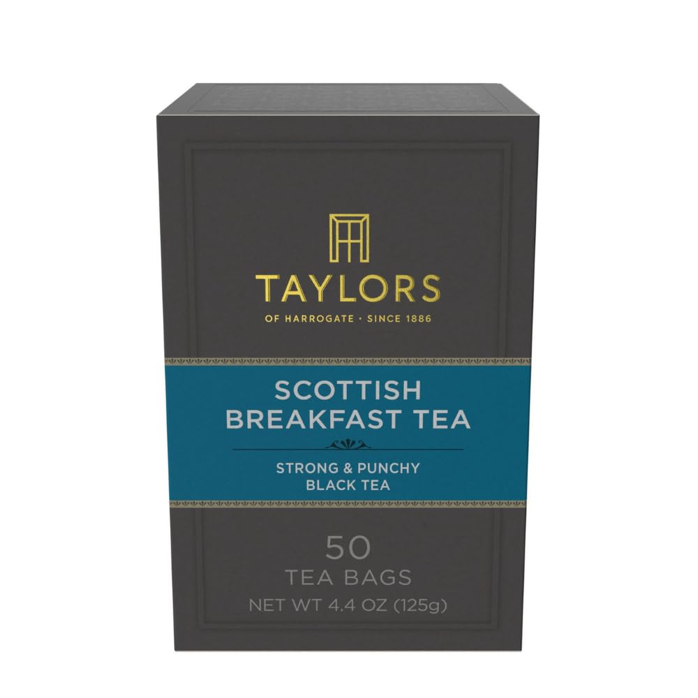 Taylors of Harrogate Scottish Breakfast Black Tea Individually Wrapped Bags, 50 Count (Pack of 1), Strong, Malty and Full, Caffeinated, Enjoy Hot or Iced, 50 Teabags