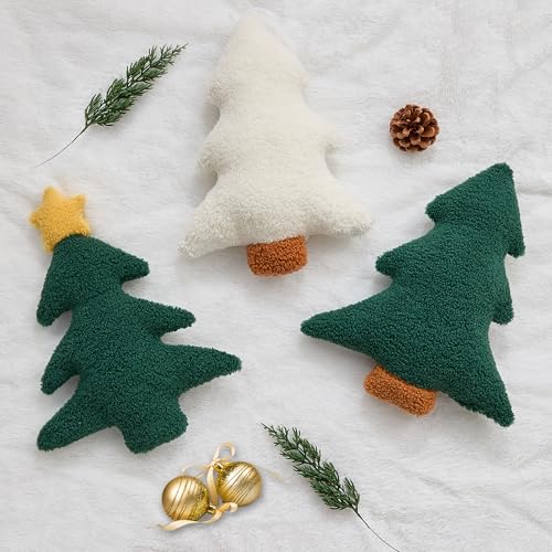 Image of Allorry Christmas Pillows Set of 2 White Christmas Tree Shaped Soft Plush Christmas Decor Pillow for Party Xmas Winter Holiday Home Sofa Cushion Cases WL-006E