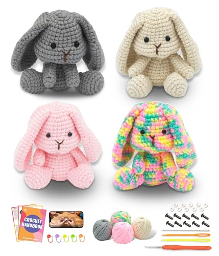 PAITIN Crochet Kit for Beginners – DIY Bunny Amigurumi Crochet Kit for Adults & Kids, Easy Crochet Animal Kit with Video Tutorials, Beginner Handbook and All Materials Included, Great Craft Gift Idea