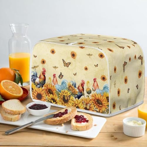 Image of Talayituse Rooster Chicken Print 2 Slice Toaster Cover Dust Protection Sunflower Butterfly Dragonfly Bread Maker Cover Toaster Oven Cloth Cover Kitchen Accessories Washable Appliance Cover with Handle