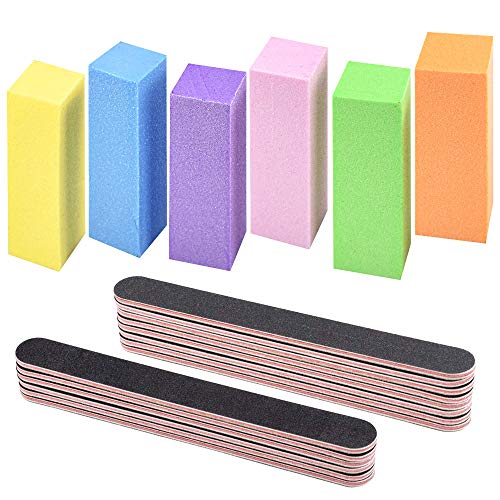 HTIANC - Juego de limas de uñas de doble cara (100/180, 14 unidades, con 6 limas de pulir para uñas)