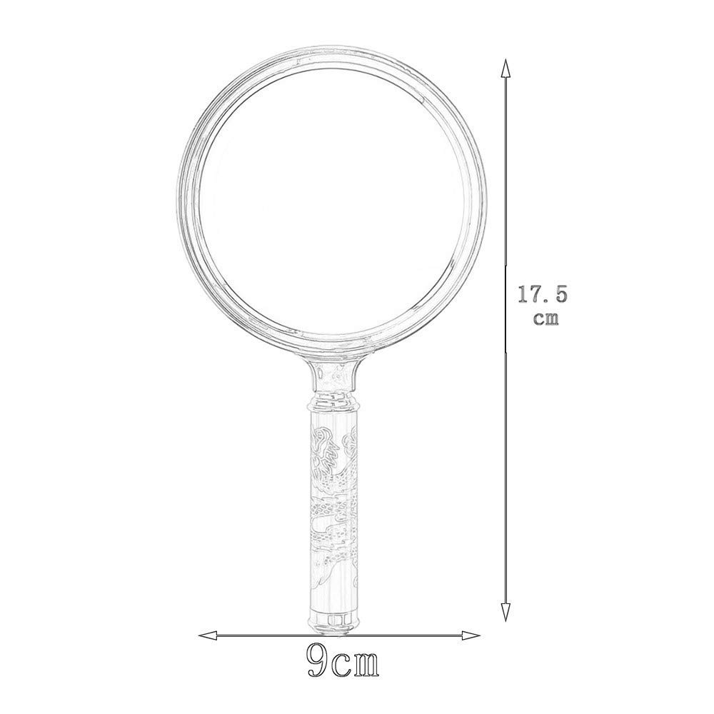 90 mm großer optischer Glaslinsenspiegel – Geschnitzte Drachenlupe – 10-fache tragbare Leselupenplatte