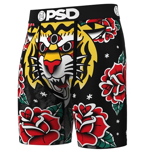 PSD Men's Big Cat Print Boxer Briefs - 7 Inch Inseam Breathable and Supportive Men's Underwear with Moisture-Wicking Fabric