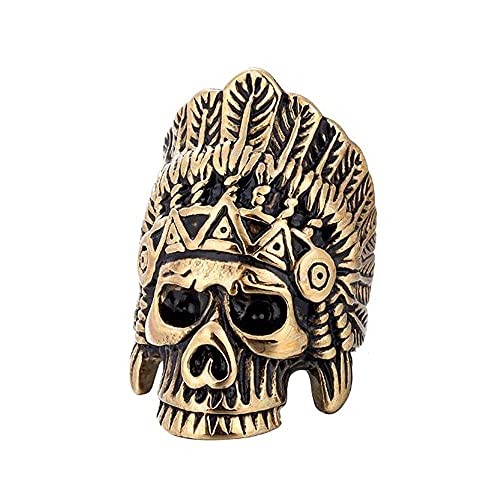 Stainless Steel Gold Vintage Indian Chief Rings Jewelry Tribal Leader Finger Ring Jewellery Gift for Men 13 Gold, DTTX001, 8