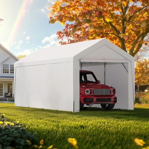 Image of ADVANCE OUTDOOR Carport Replacement Sidewall 10 /12x20 ft, Heavy Duty Waterproof & UV Protected, Easy Installation with Ball Bungees, White, One Sidewall Only