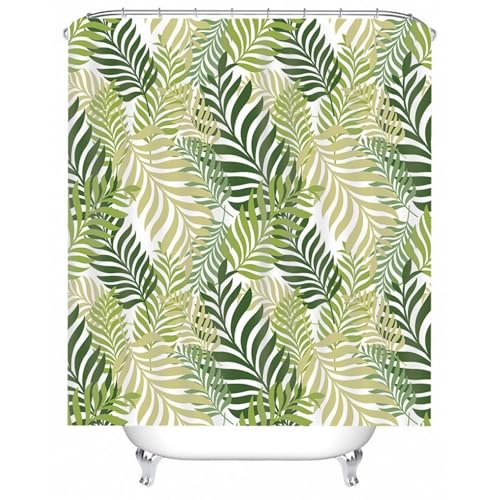 Rideau de douche vert imperméable en polyester lavable avec anneaux inclus