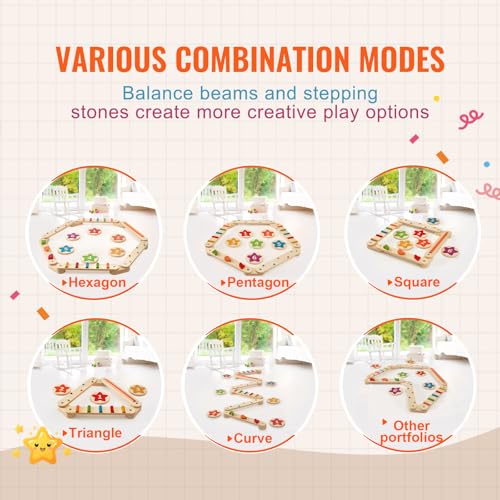 Image of VEVOR Balance Beam Stepping Stones, 6 PCS Wooden Toddler Balance Boards, Montessori Toy for Kids 3-6, Build Coordination and Gross Motor Skills Gymnastics Obstacle Course Indoor Outdoor for Girls Boys