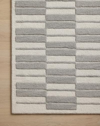 Image of Modern (High Low Pile) Pattern Wool Carpet with Loop Texture Yarn Anti Shedding Carpet Size 4x6 Feet B0 Grey Ivory Color