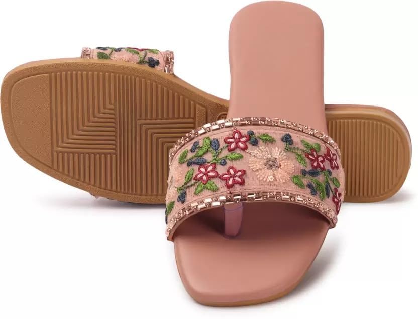 Image of PRIYANSH Enterprises Premium Women Ethnic Embroidered Flats Footwear for Women | Stylish Slippers For Party and Formal Wear | Flat Embroidered Sandal