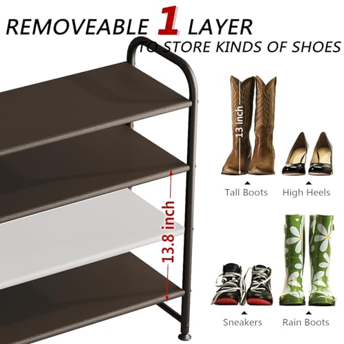 Image of INGIORDAR Shoe Rack 4 Tier Long Storage Organizer Wide Metal Shoe Shelf for Closet Entryway Brown