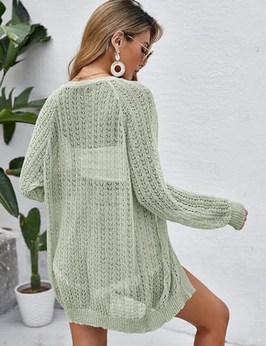 Image of Women Crochet Lightweight Cardigan Cover Up Open Front Long Sleeve Summer Cardigans
