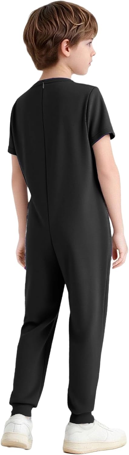 Linjinx Adaptive Clothing for Special Needs Kids Short Sleeve Anti-Strip Jumpsuit Long Leg Romper