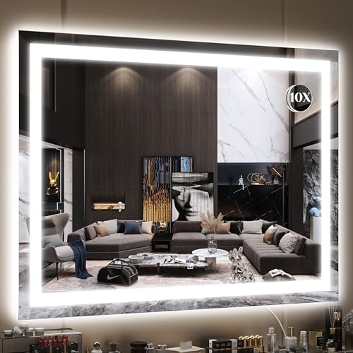 Image of FENNIO Large Vanity Mirror with Lights,40 inch x 28 inchMakeup Mirror with Lights,Hollywood Mirror with 3 Color Modes & Adjustable Brightness,Vanity Mirror Square White
