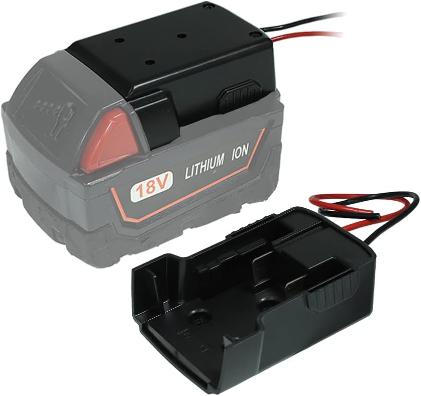 Hipoke Battery Adapter Power Wheels Adaptor for Milwaukee 49-24-2371 M18 18V Battery Power Mount Dock Power Connector Holder with 14 Gauge Wire for Robotics DIY Cars Modify Cordless Light Power Source