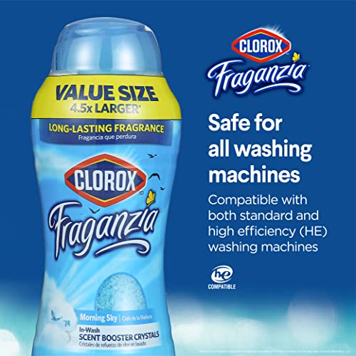Image of Clorox Fraganzia Laundry Scent Booster Crystals, In-Wash Fragrance Beads for Fresh-Smelling Clothes & Linens, Safe for All Fabrics & Colors, Easy-Pour Bottle, Morning Sky Scent, 70 Oz