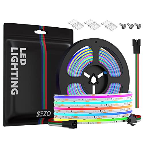 Image of SEZO RGB Smart IC COB LED Strip Lights Addressable WS2811 IC 24V 24ft 720LEDs /m 12mm Width IP30 Color Chasing High Density Uniform FCOB RGB Tape Light for Home Decor DIY(No Adapter & Controller)