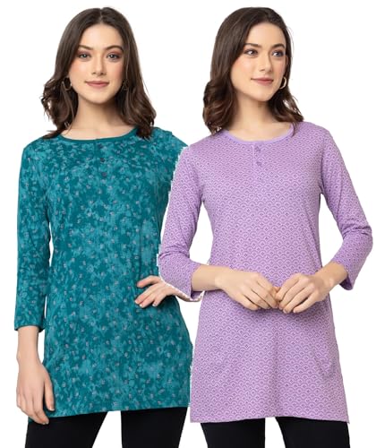 Image of Women Regular Fit Henley All Over Print T-Shirt (Combo of 2) | Small-5XL
