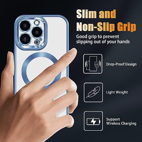 Image of SHINESTAR Electroplated Logo View Case for iPhone 14 Pro Max, Camera Lens Full Protection Luxury Electroplated Transparent TPU Slim Back Cover for iPhone 14 Pro Max - Blue