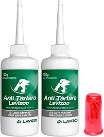 Kit 2 Gel Anti Tartaro 100g Lavizoo + Dedeira, Gel dental Saúde Bucal para Cães e Gatos - Combate Placa Bacteriana, Mau Hálito e Tártaro