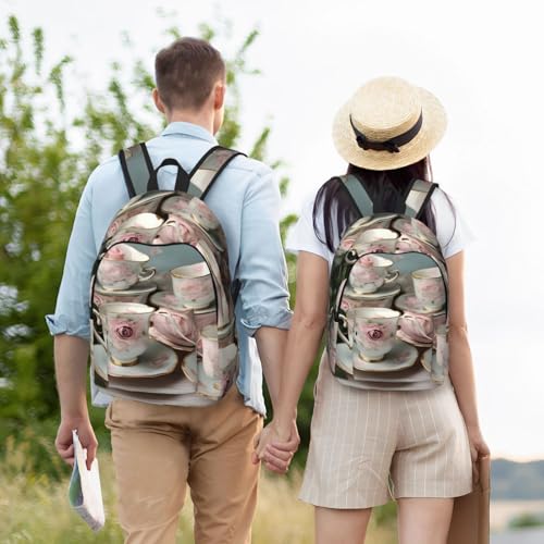 Mochila de senderismo al aire libre con rosas románticas bolsa casual de pícnic 6