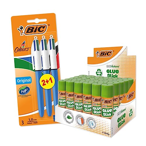 BIC Stylos 4 Couleurs et Colle Blanche pour Réussir la Rentrée de Toute la Famille