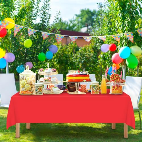 Image of Mulbozy 2 Pcs Red Plastic Table Cloth Disposable, 54x108 Inch, Rectangle
