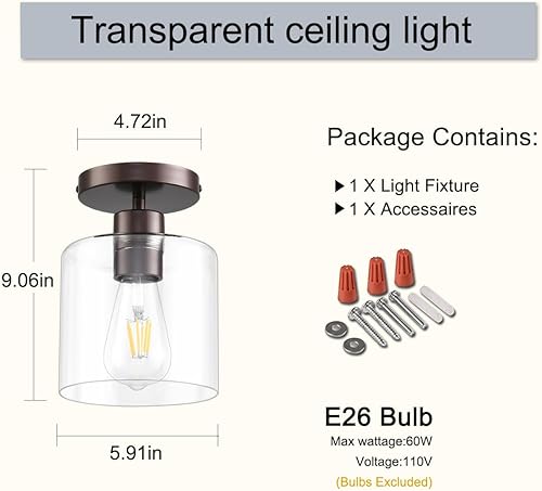 Miniatura 7 de Lámpara de techo semiempotrada de bronce aceitado, moderna lámpara de techo de granja para armario, pasillo, entrada, lámpara de pasillo, lámpara