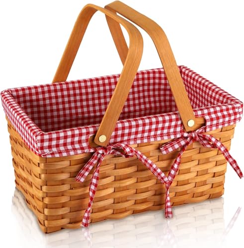 Bekith Picnic de Cesta de Mimbre Lino Rojo, 32.5x20 x16.5cm