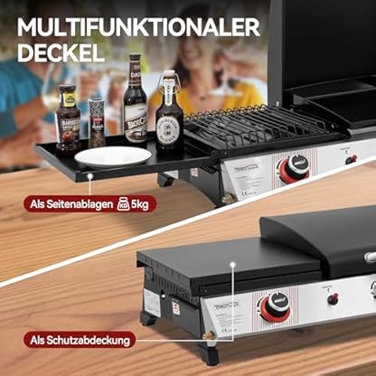 Royal Gourmet 3 Brenner Gasgrill, 3 in 1 Tischgrill mit Grillen, Braten, Kochen, Campinggrill mit Klappbare Seitenablage, Tragbarer Picknickgrill mit 8,5 kW Schwarz – Bild 7