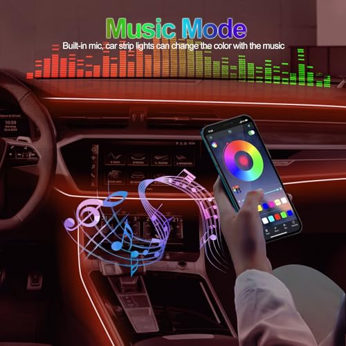 YUGUANG 5 IN 1 Auto Ambientebeleuchtung, RGB LED Innenbeleuchtung Streifenlichter 600cm mit 16 Millionen Farben, APP Steuerung, USB-Port Multicolor Musik Synchronisation Innenbeleuchtung für Auto.
