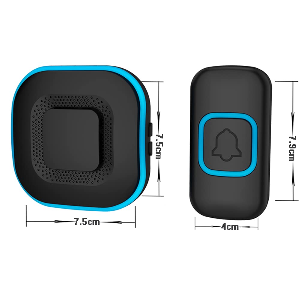 Carillons de Porte sans Fil, sonnettes de Porte étanches Longue portée 1000 pi/300 m, 4 récepteurs enfichables, 2 Boutons poussoirs, Flash LED, 4 Niveaux de Volume, 38 mé,Blanc