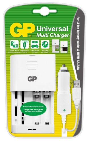 GP Universel GP Univ Charger Li-ION&NimH BCDCUNI002 Chargeur Universel pour Batterie Li-ION/Accus AA/AAA Blanc