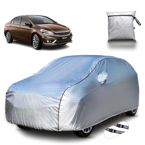 Image of Continental [SilverGuard] Dual Belts Extra Protection Maruti Ciaz Car Cover (2014-2025) Build with Triple Stitched,Waterproof & Dustproof Car Cover for Ciaz (Metallic Silver).
