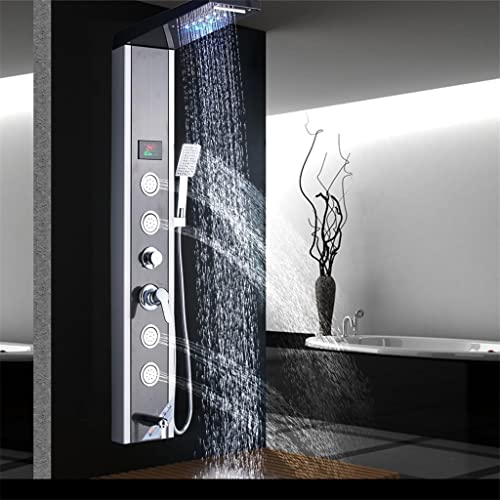 Smljlq Led Light Shower Column Bathroom Shower Panel Rotate Body Massage Jet Waterfall Rain Shower Faucet Digital Screen Shower Mixers #TOP26