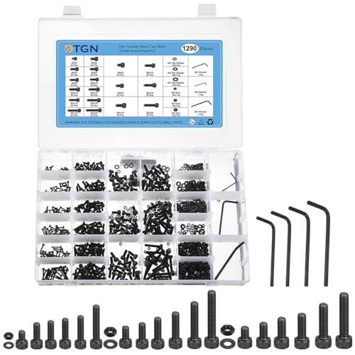 DTGN 1290Pcs Metric Screw Assortment, M2 M3 M4 Bolts and Nuts Kit