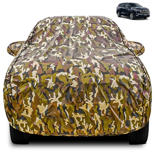 Image of FABTEC Car Body Cover for Toyota Innova Crysta Hycross Jungle Print with Soft Cotton Lining Waterproof Car Cover UV & Rain Protection with Mirror Pocket Bottom Elastic (Military /Camouflage Pattern)
