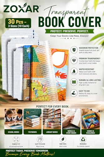 Image of Transparent Self-Adhesive Waterproof Book Cover Film, 30 Pcs - 3 Sizes (10 Each) for Office, School Textbooks Protective Case with 30 Pcs Free Name Stickers