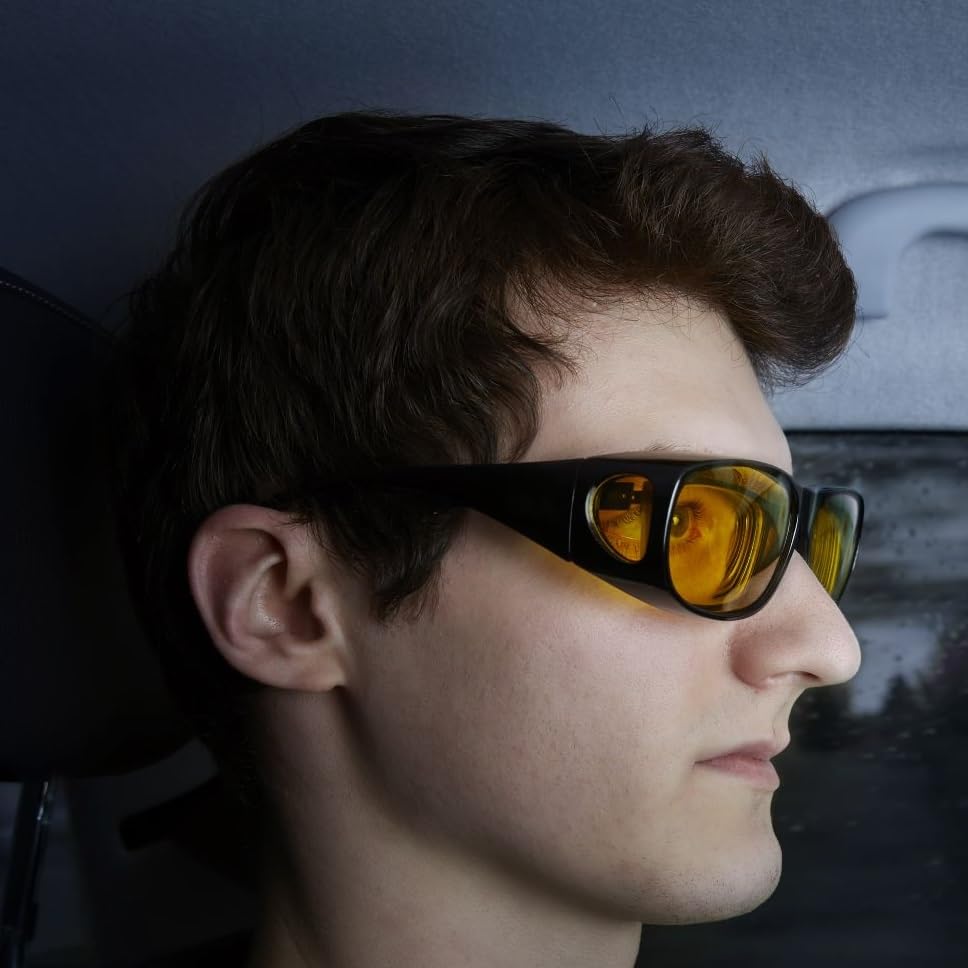 FALINGO Night Vision Driving Eyewear Over-Glasses NIGHT EDITION with Anti-Glare and UV 380 Protection, Black - Image 2