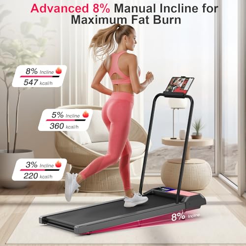 Image of Walking Mat Pad With Incline and Handle Bar, Treadmill with Handles, 4 in 1 Under Desk Treadmill, 2.5HP Low Noise Compact Treadmills Small Space with Remote Control,Portable Treadmills for Home Office