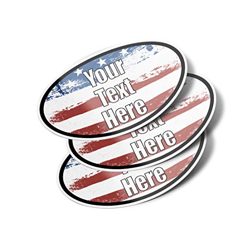 Image of Personalized Oval Vinyl Bumper Stickers (3 Pack) (6 inch - USA Custom Text 3 Lines)