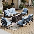 SUNSHINE VALLEY, 6 PCS Metal Patio Conversation Set, Fire Pit Table