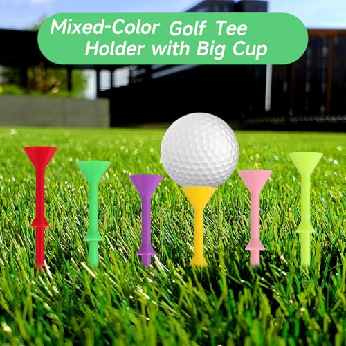 ELIUNG Unbreakable Golf Tees, 83mm Mixed-Color Golf Tee Holder with Big Cup, Extra Thick Plastic Golf Stability Tees, 3-1/4 inch Golf Tee Accessories for Men Women Golfers