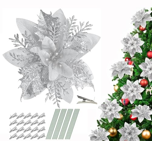 Guidre 20 Stücke Weihnachten Funkeln Weihnachtsstern Blumen mit Clips...