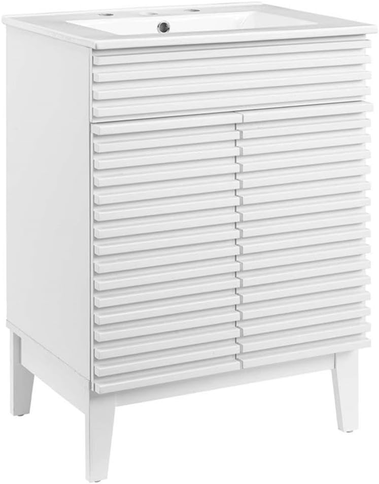 Modway Render Mid-Century Bathroom Vanity with Sink in White White