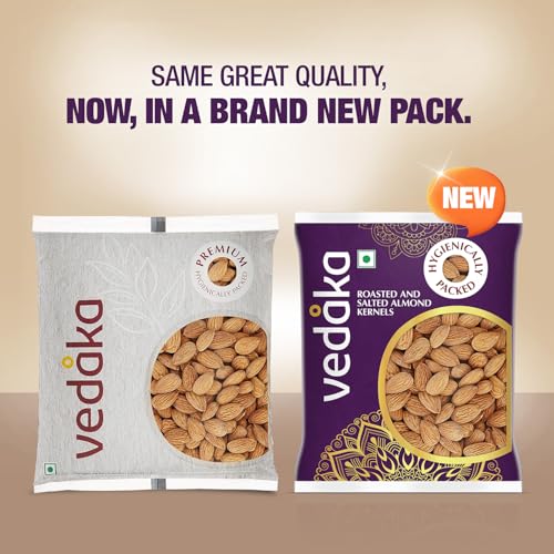 Image of Amazon Brand - Vedaka Roasted & Salted Almonds | 200 g | Lightly Salted California Almonds | Badam | Dry Fruit Snack | Delicious & Crispy