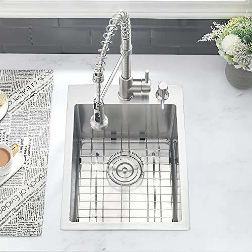 15 Inch Drop In Bar Sink -Vasoyo 15X20 Inch Topmount Wet Bar Sink 16 Gauge Stainless Steel Single Bowl Rv Kitchen Sink Outdoor Sink Utility Sink Mini Sink Basin With Cutting Board #TOP2