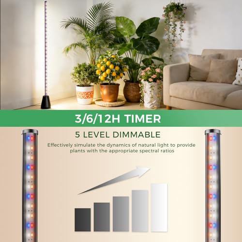 Grow Lights for Indoor Plants with Timer, 2PCS 60 Inch Vertical Grow Light Full Spectrum 384 LEDs 48W with Remote 3/6/12H Auto On/Off 3 Light Modes 5-Level Dimmable Standing Plant Lamp by JarryStart - Image 7