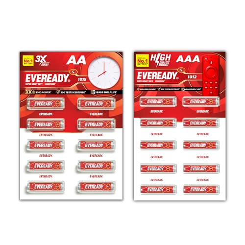 Image of Eveready Carbon Zinc AA Battery Pack of 10 + AAA Battery Pack of 10, Anti-Leak, 3X EMD Power, 300 Test Certified, Suitable for Regular-Drain Devices & Toys