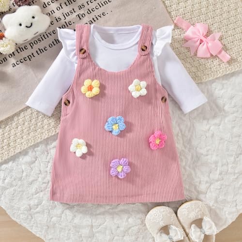 Baby Girl Suspender Corduroy Skirt Outfits Long Sleeves Fall Winter Spring Clothes Preemie-18 Months4