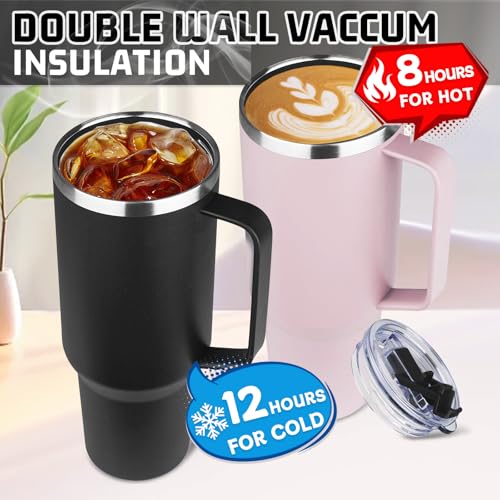 Image of 40 oz Tumbler with Handle and Flip Straw, 100% Leakproof Insulated Tumbler with Lid and Straw, Stainless Steel Travel Coffee Mug, Insulated Coffee Thermal Cup for Cold and Hot (Black)